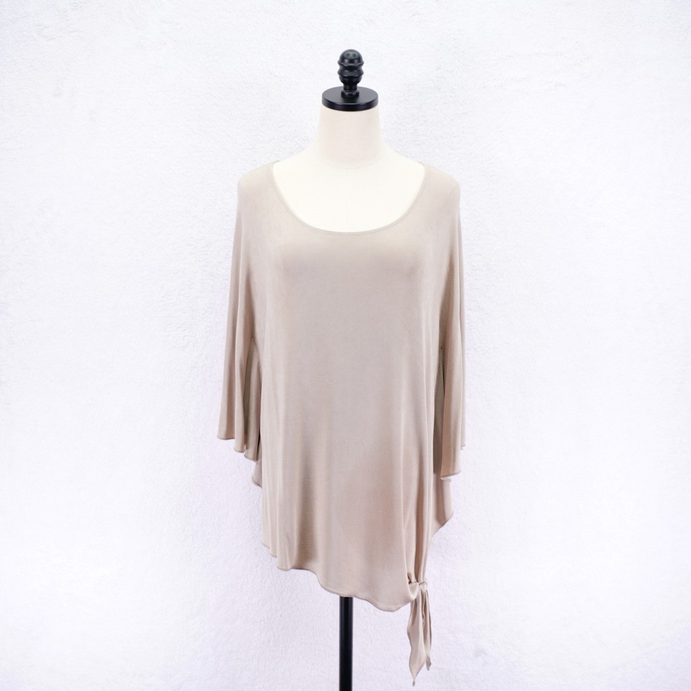 Chico's Traveler's -1 / 8 Medium- Beige Draped Asymmetrical Tunic‎ Top Dolman
